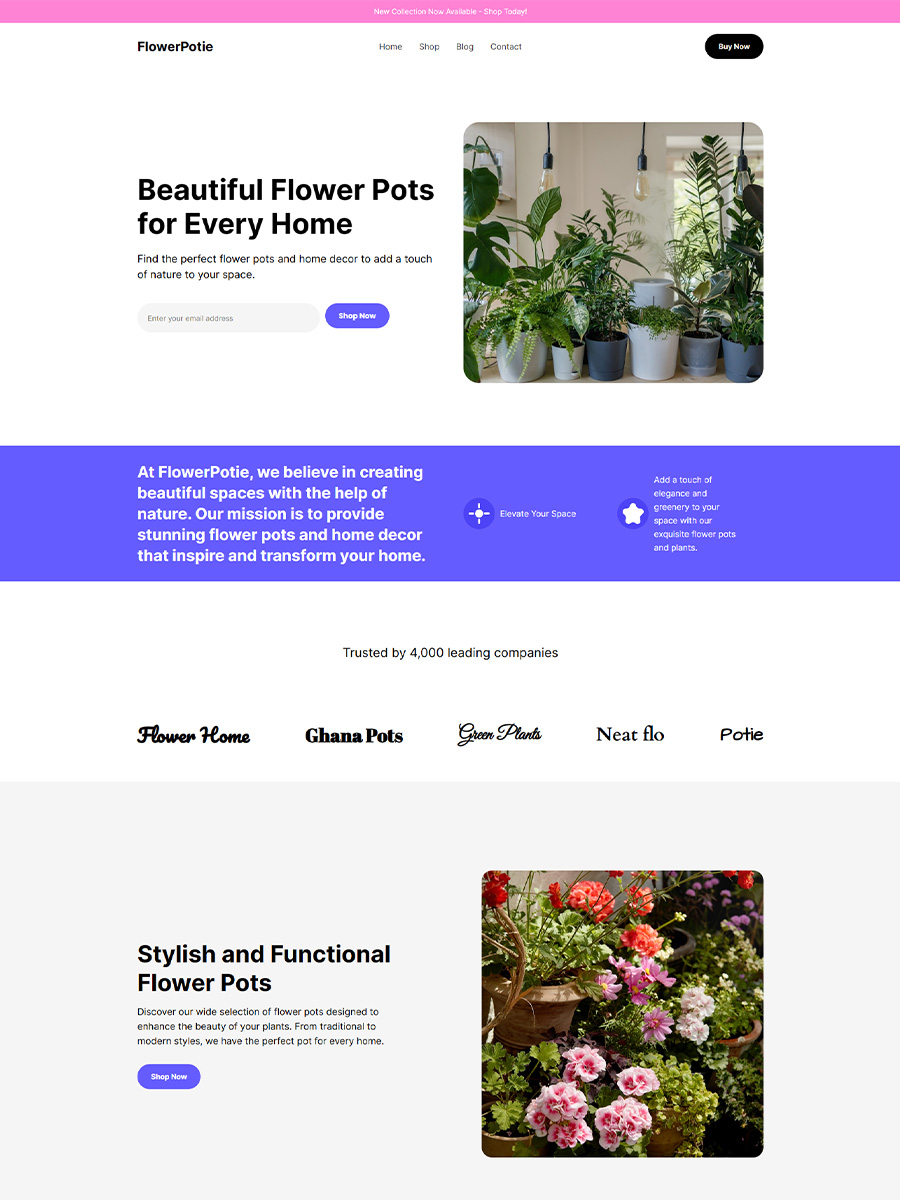 Breezy ArtDrop Flower Pot Company Landing pages design